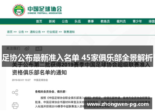足协公布最新准入名单 45家俱乐部全景解析